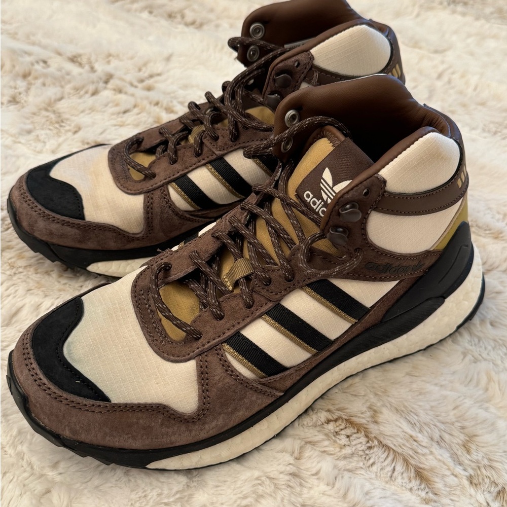 Adidas Brown and Cream Sneakers with Rugged Sole